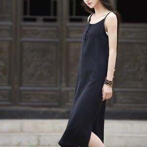 Special Price! Linen Cotton Women Spaghetti Dress, Women Long Tunic, Women Onepiece Dress, Women Linen Homewear, liziqi  210521b