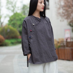 100 Percent Ramie Linen Women Blouse, linen women Shirt, linen Tunic women, chinese style women blouse, linen shirt, liziqi 040221a