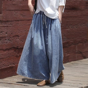 Jeans Cropped Wide Pants with Pockets for Women, ideal for casual look 230151g