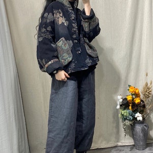 Denim Cotton Women Quilted Chinese Jacket With Vintage Pattern - Etsy