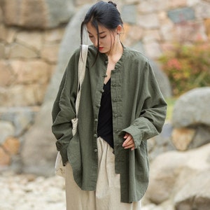Linen Ramie Women Blouse in Hanfu Style, Tang suit, linen Tunic women in Chinese Traditional Style, linen HomeWear, liziqi 230422a