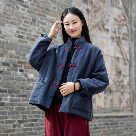 Quilted Jacket With Pockets Linen Kimono Jacket for Women 