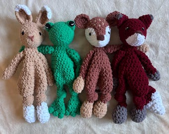 Crochet Forest Animal Snuggler | Handmade Plush Lovey