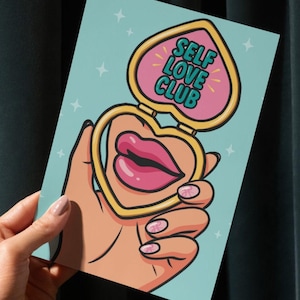 Manifesto femminista "Self Love Club" – Illustrazione colorata per donne toste