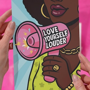 Manifesto femminista "Ama te stesso più forte" – Illustrazione colorata per donne toste