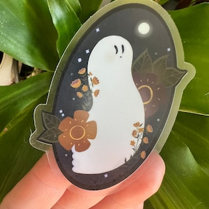 Cute little Ghost in the Moonlight original artwork sticker image 1