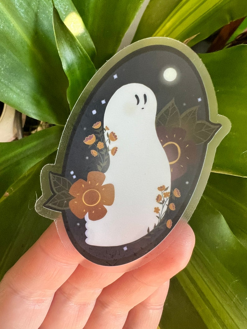 Cute little Ghost in the Moonlight original artwork sticker image 1