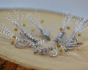 Sparkly Shrimp Fly Fishing Flies: zoutwaterassortiment, maat 6 (5 stuks)