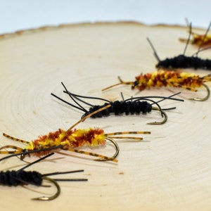 6 Fly Fishing Nymph Flies Assortment Pat&#39;s Rubber Legs Perfect for FlyFishing Trout, Bass, Bluegill in Colorado, Utah, Montana, California