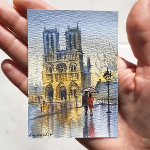 Aceo Original Gemälde ACEO Paris Original Gemälde ACEO Aquarell Aceo Stadtbild Miniaturmalerei Aceo Paris Künstler-Sammelkarten