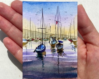 ACEO Original Art ACEO Original painting Aceo watercolor Original watercolor painting Miniature painting Seascape aceo 2.5X3.5 inches
