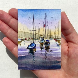 ACEO Original Art ACEO Original painting Aceo watercolor Original watercolor painting Miniature painting Seascape aceo 2.5X3.5 inches