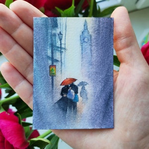 Aceo Original Kunst ACEO Karten ACEO Aquarell ACEO Original Gemälde Paar Malerei London Landschaft Künstler Sammelkarte Aceo Art 2.5X3.5 in