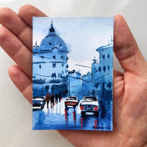 ACEO Original Art Aceo watercolor painting Aceo cards Aceo Landscape miniature painting Aceo cityscape art Small watercolor painting