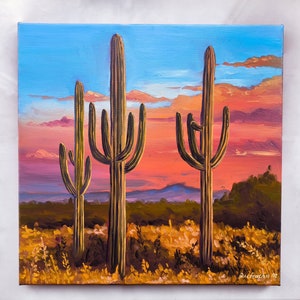 Cactus Painting Desert Painting Mountain oil painting Arizona desert landscape Arizona Artwork Cactus wall art Sonoran Desert Original Art