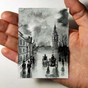 ACEO Original painting ACEO Original Art Aceo London watercolor art Artist trading cards Miniature painting Small watercolor ACEO urban art