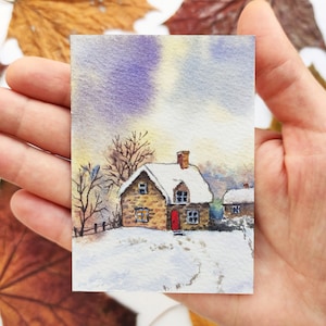 Aceo Original Kunst Aceo Original Gemälde Aceo Aquarell Weihnachtsmalerei Aceo Winter Landschaft Weihnachten ACEO Karten Winterkunst
