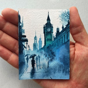 ACEO cards ACEO Original painting Aceo watercolor Aceo original art London Landscape watercolor miniature painting Small Artwork 2.5X3.5 in.