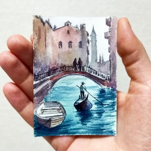 Cartes ACEO ACEO peinture originale aquarelle Aceo art original Aceo Venise paysage Venise peinture petite oeuvre d'art de 2,5 X 3,5 po. image 1