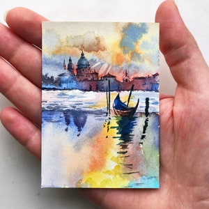 Aceo Original aceo Aquarell Venedig Malerei ACEO Karte Venedig Aceo Original aceo Wasserfarbe Miniatur Kunst Boot