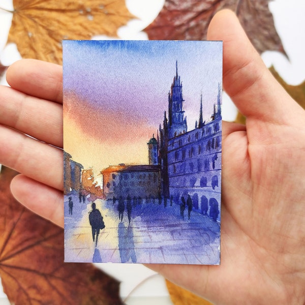 Aceo Original Art ACEO cards ACEO Original painting Aceo watercolor Munich Landscape watercolor miniature painting Small watercolor 2.5X3.5