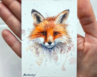 ACEO Original art ACEO Original painting Aceo Fox painting Aceo small watercolor Fox original painting Animal aceo watercolor ACEO cards