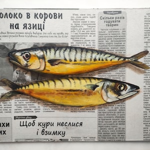 Fischmalerei Zeitungskunst Essenmalerei auf Zeitungsmalerei Fischkunstwerk Küstenmalerei Küche Stillleben Meeresküche