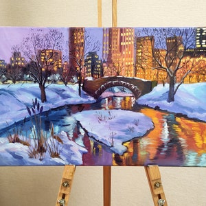 Winter painting on canvas Winter New York Cityscape Central Park Painting New York painting Winter art on canvas Winter wall art Winter city