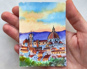 Aceo Original Art ACEO Florence Original painting ACEO watercolor Cityscape miniature Italy painting Aceo original Florence art Small aceo