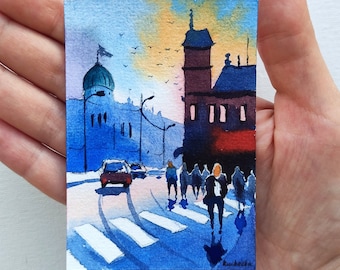 Oryginalny obraz Aceo Karty Aceo Aceo Krajobraz akwarela Oryginalny obraz Aceo w miniaturze Mała akwarela Dzieło sztuki 2,5 x 3,5 cala