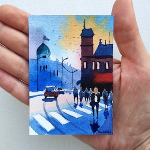 Aceo peinture originale Aceo cartes Aceo paysage aquarelle Aceo art original miniature peinture petite oeuvre d'art aquarelle 2,5 X 3,5 pouces