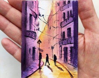 Aceo Oryginalny obraz Aceo akwarela Sityscape malarstwo ACEO karta Urban Aceo oryginalna sztuka miniatura oryginalny aceo watetcolor mini malarstwo