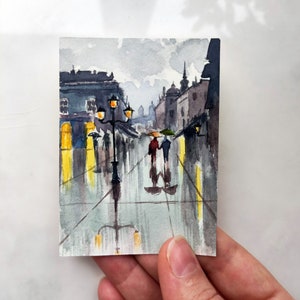 ACEO Original Gemälde Aceo Aquarell Aceo Originalkunst Paris Landschaft Aquarell Miniaturmalerei Kleines Kunstwerk Paar 2,5x3,5