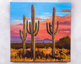 Cactus Painting Desert Painting Mountain oil painting Arizona desert landscape Arizona Artwork Cactus wall art Sonoran Desert Original Art