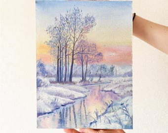 冬の風景 キャンバスに油絵、雪の森、雪の絵、冬のアートワーク