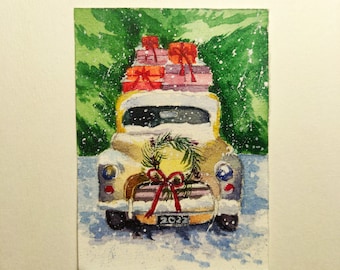 Pintura Aceo Arte original de Navidad Aceo Tarjeta Aceo Pintura de acuarela Aceo Pintura en miniatura de paisaje Aceo Tarjetas de intercambio de artistas de arte Aceo