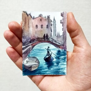 Cartes ACEO ACEO peinture originale aquarelle Aceo art original Aceo Venise paysage Venise peinture petite oeuvre d'art de 2,5 X 3,5 po. image 8