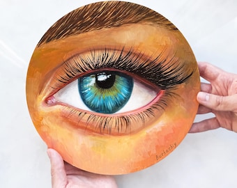 Pintura de ojos sobre lienzo Pintura de ojos azules Arte de pared de ojos original Retrato de ojos Pintura al óleo de ojos pequeños Decoración de pared Arte de ojos 8 por 8 pulgadas.