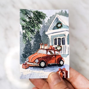 Aceo Arte originale Aceo dipinto Aceo dipinto ad acquerello Aceo dipinto invernale Carte collezionabili d'artista Natale ACEO piccolo dipinto di Natale