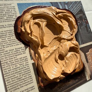 Peanut butter toast Impasto painting Newspaper art Food painting on Newspaper painting Toast art Food wall art Newspaper Wall Art image 6