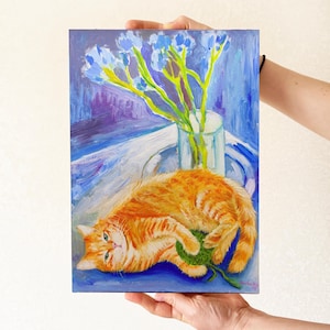 Pintura de gato Arte mural de gato original Pintura al óleo de gato atigrado Pintura de animales Pintura de gatito Arte de gato pelirrojo Pintura al óleo de gato Regalo para amantes de los gatos