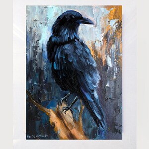 Crow painting original Bird oil painting Raven painting Halloween artwork Bird artwork Halloween impasto painting  14 by 10 in