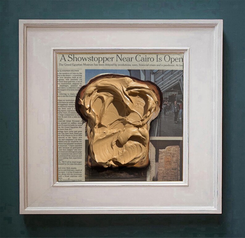 Peanut butter toast Impasto painting Newspaper art Food painting on Newspaper painting Toast art Food wall art Newspaper Wall Art image 8