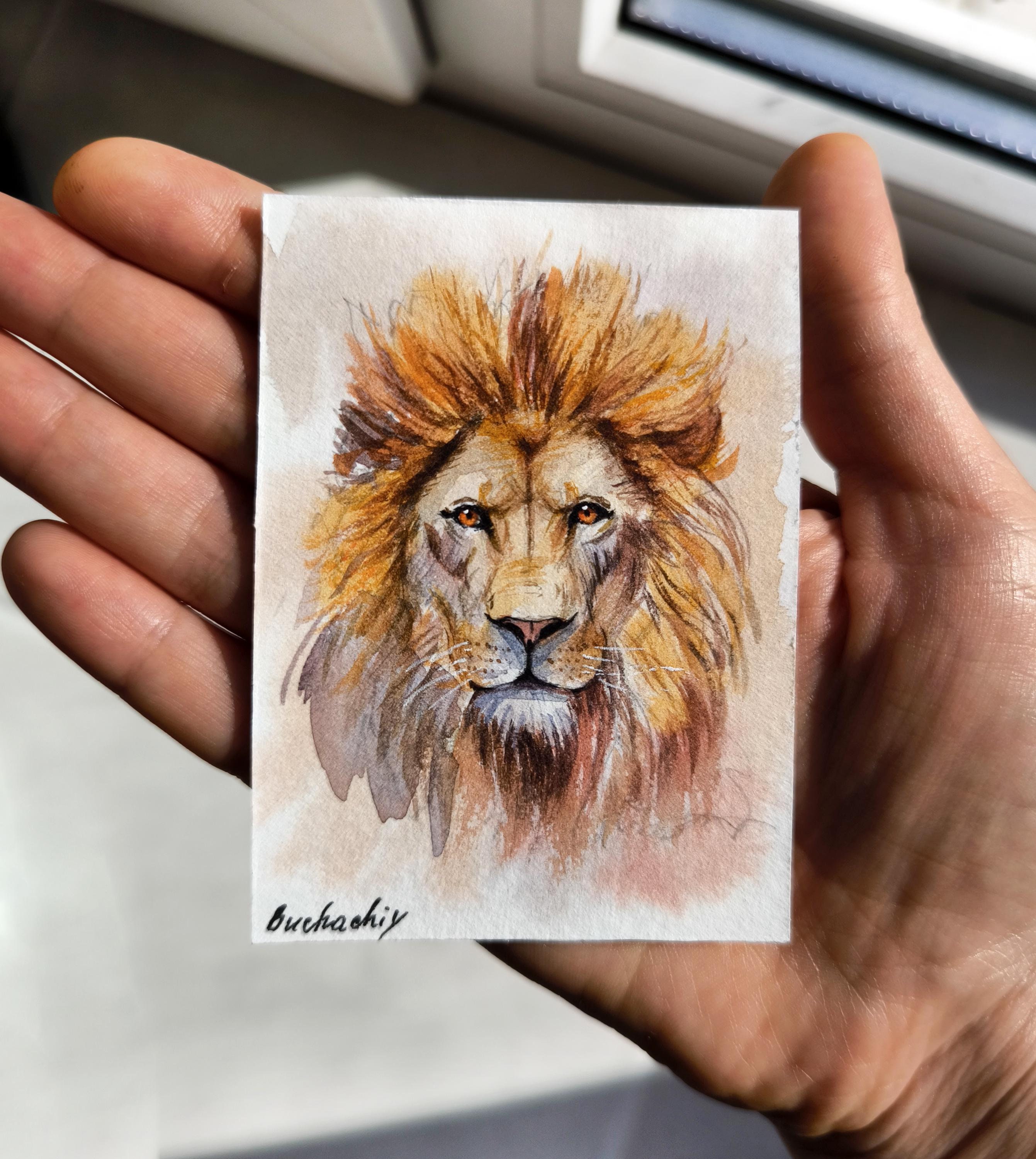 ACEO Original art ACEO Aceo watercolor Original painting Aceo Lion painting Aceo small watercolor painting Aceo Animal painting
