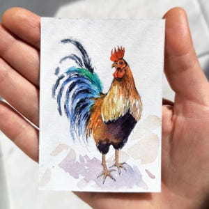 Aceo Original Art Aceo painting ACEO Rooster painting ACEO watercolor art Artist trading cards Aceo small watercolor painting Original aceo