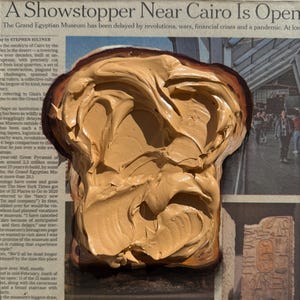 Peanut butter toast Impasto painting Newspaper art Food painting on Newspaper painting Toast art Food wall art Newspaper Wall Art image 3