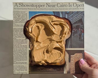 Peanut butter toast Impasto painting Newspaper art Food painting on Newspaper painting Toast art Food wall art Newspaper Wall Art