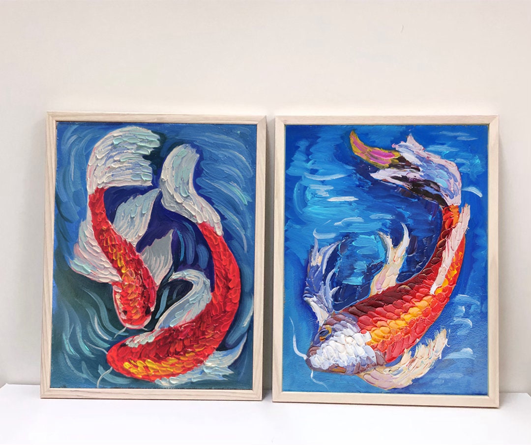 Koi Fish Painting Koi Fish Wall Art Goldfish Painting Koi Pond Etsy