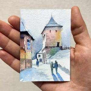 Arte original de Aceo Pintura de acuarela original de ACEO Pintura de invierno de ACEO Tarjeta coleccionable del artista Pintura de Aceo Pequeña pintura de acuarela