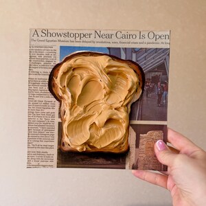 Peanut butter toast Impasto painting Newspaper art Food painting on Newspaper painting Toast art Food wall art Newspaper Wall Art image 7